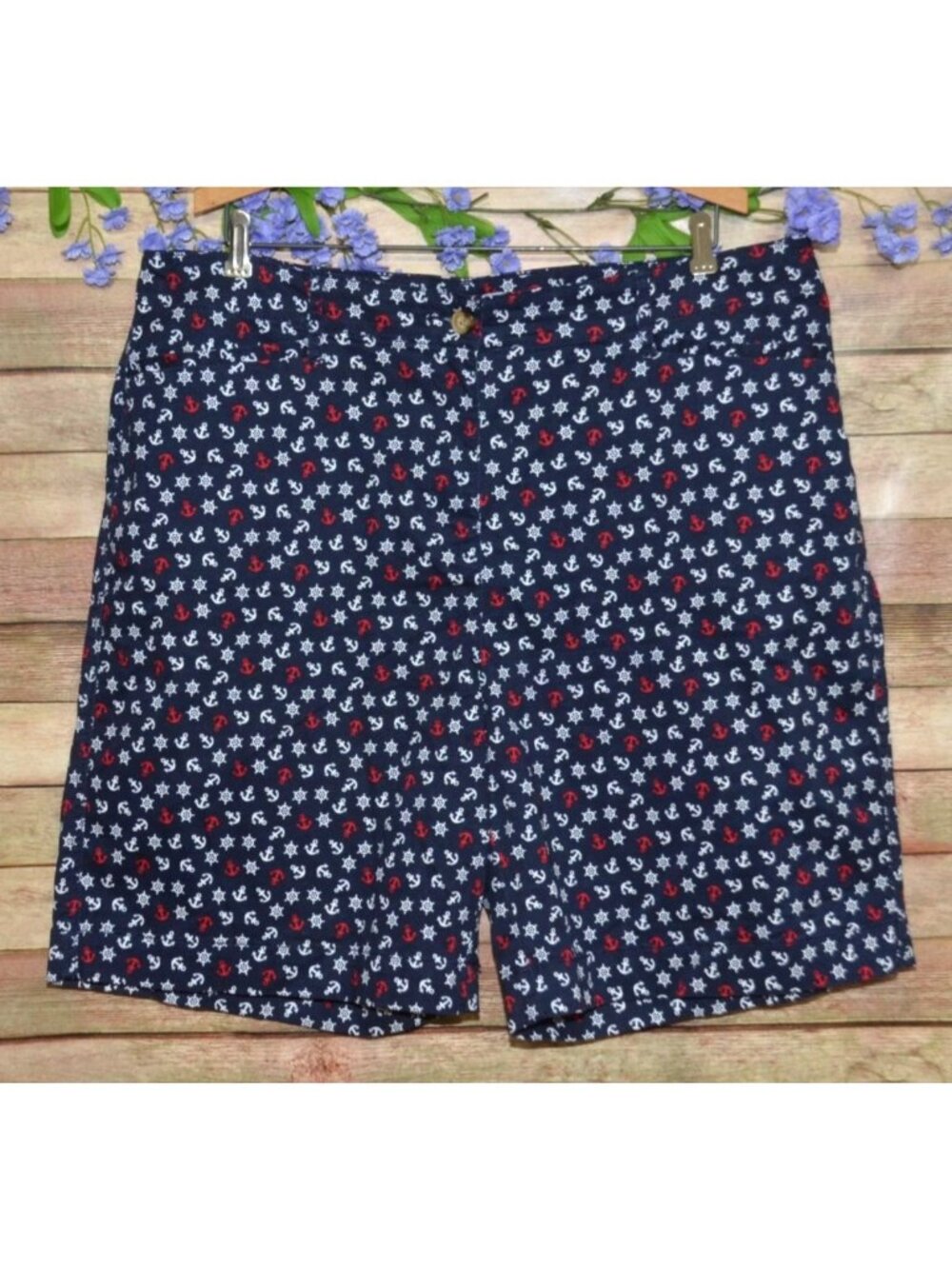 Kim Rogers Nautical Anchor Cotton Bermuda Shorts Size 18 Summer Beach Cruise